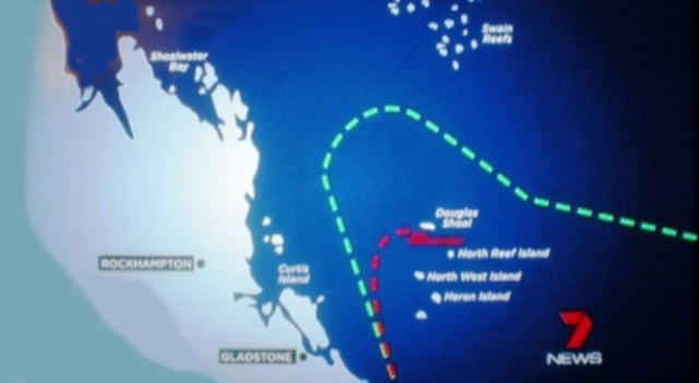 Shen Neng 1's route through the Great Barrier Reef