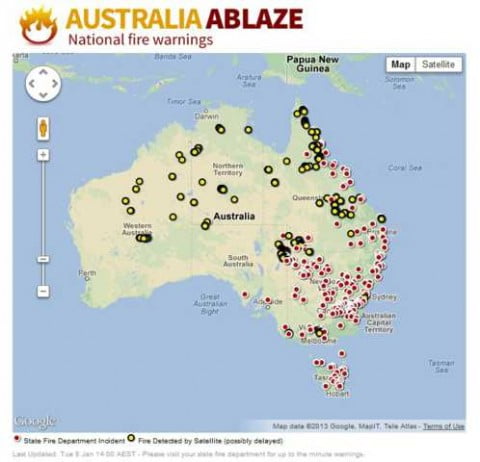 Bushfires map